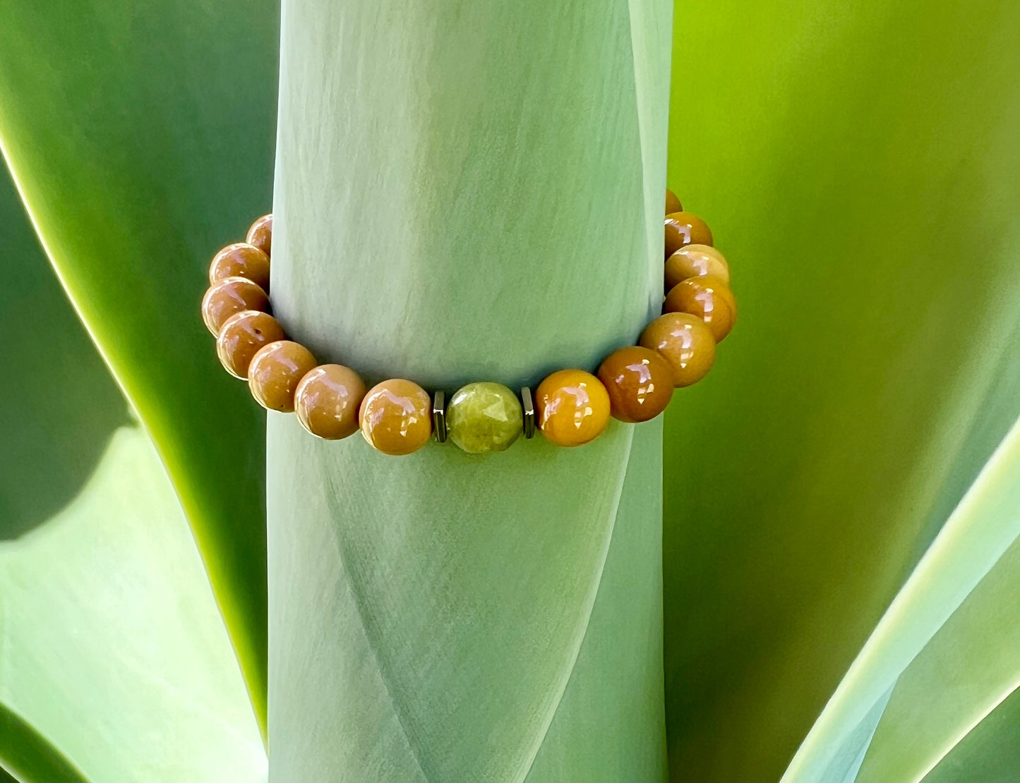Yellow Mookaite and Serpentine Bracelet