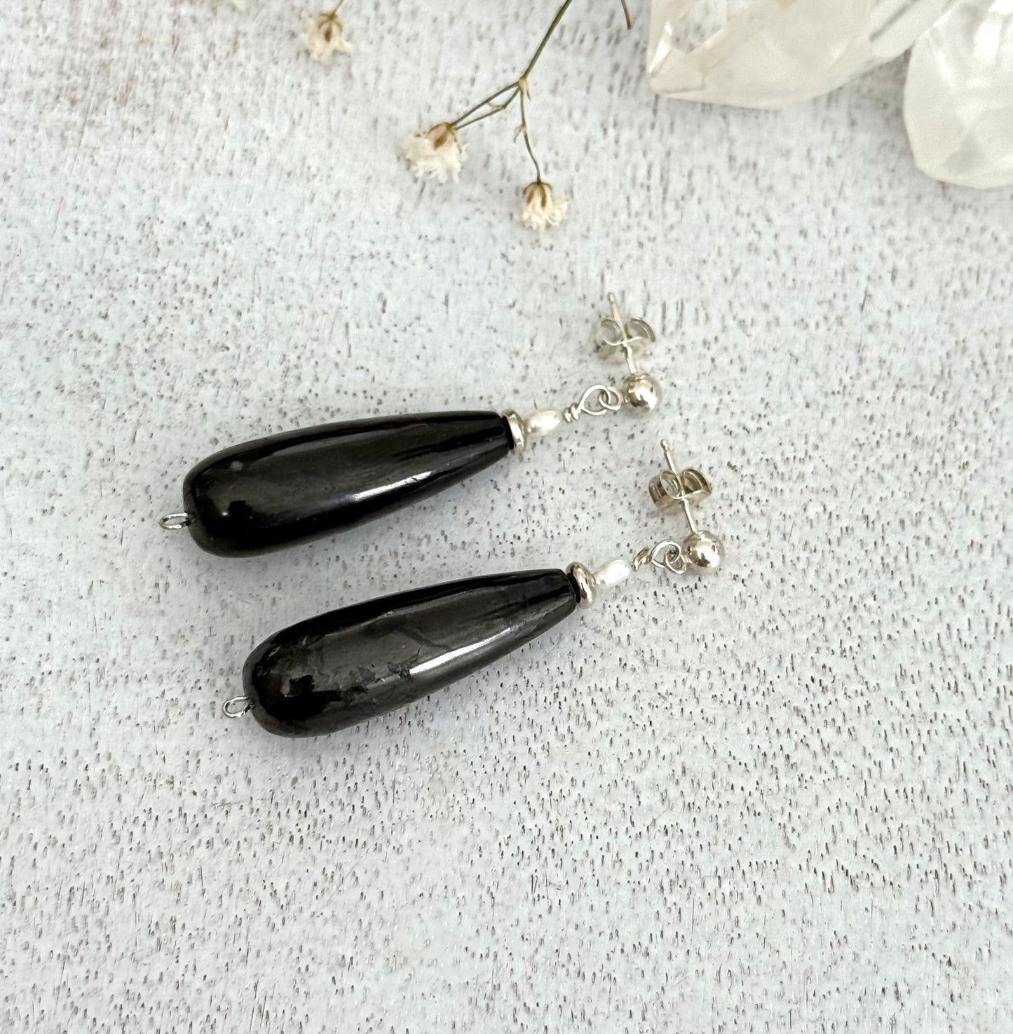 Shungite pearl Earrings