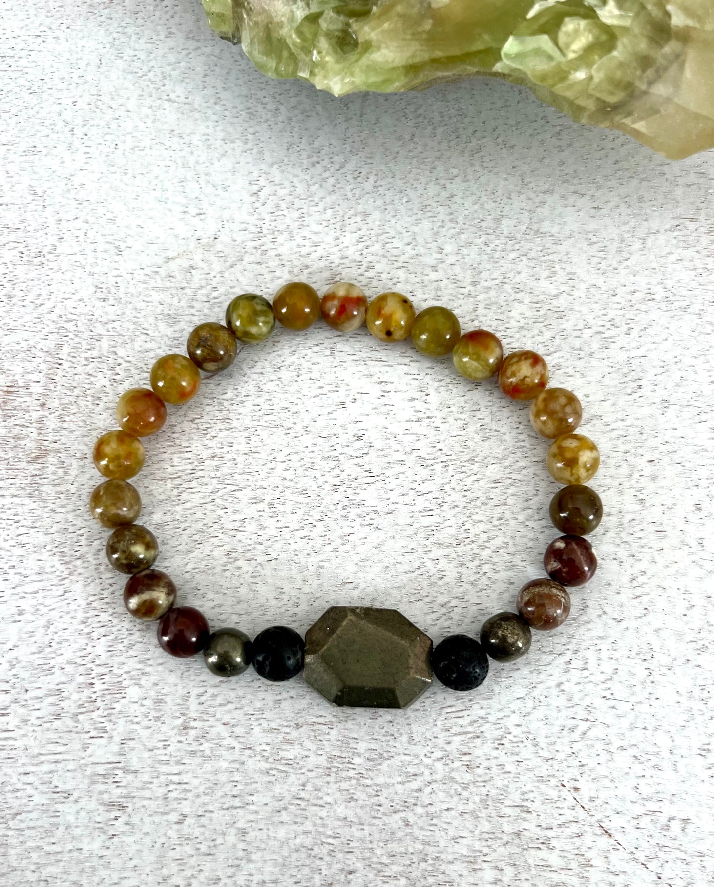 Kundalini Serpentine, Lava and Pyrite Men bracelet