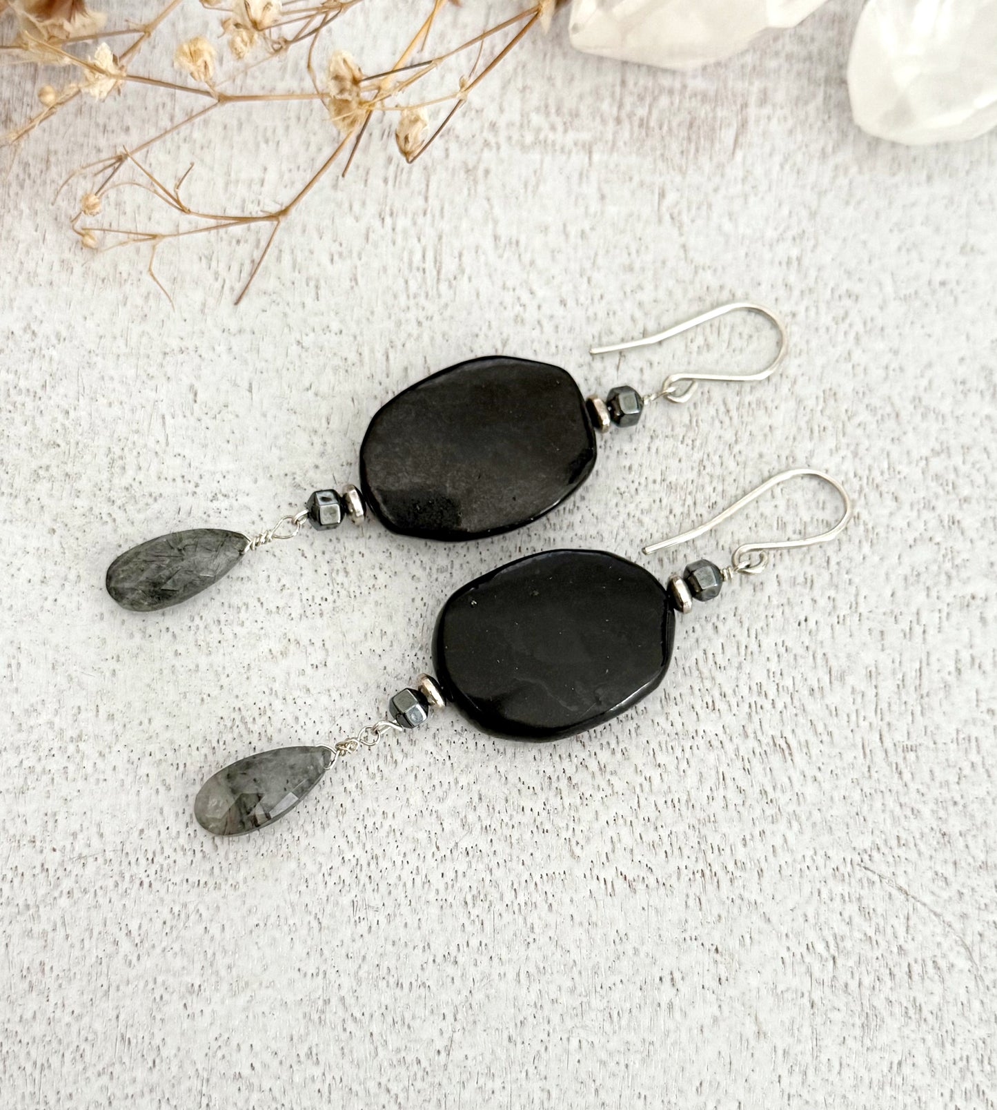 Shungite Black rutilated Quartz Earrings