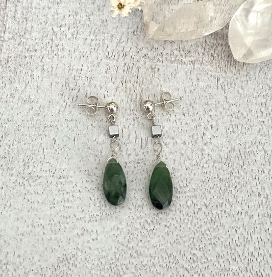 Green Serpentine Sterling Silver Earrings