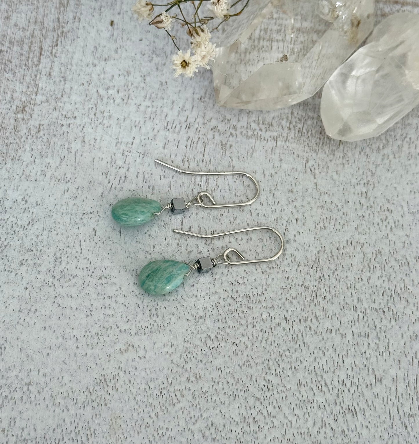 Amazonite Hematite Sterling Silver Earrings