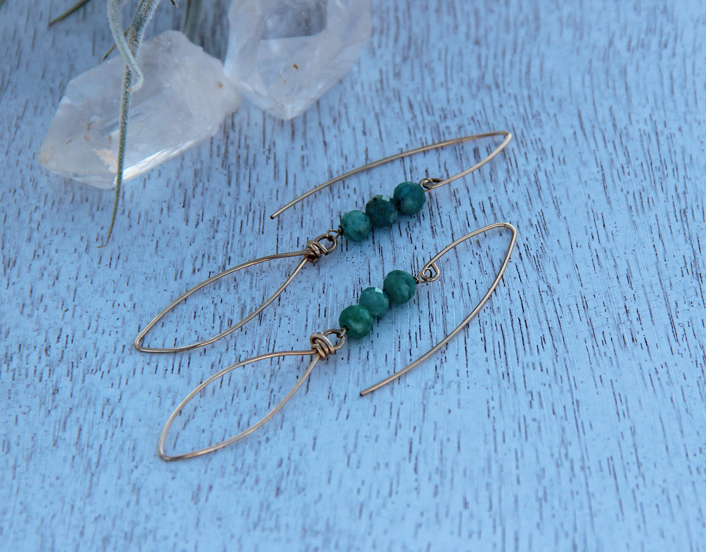 Gold Amazonite Long Earrings