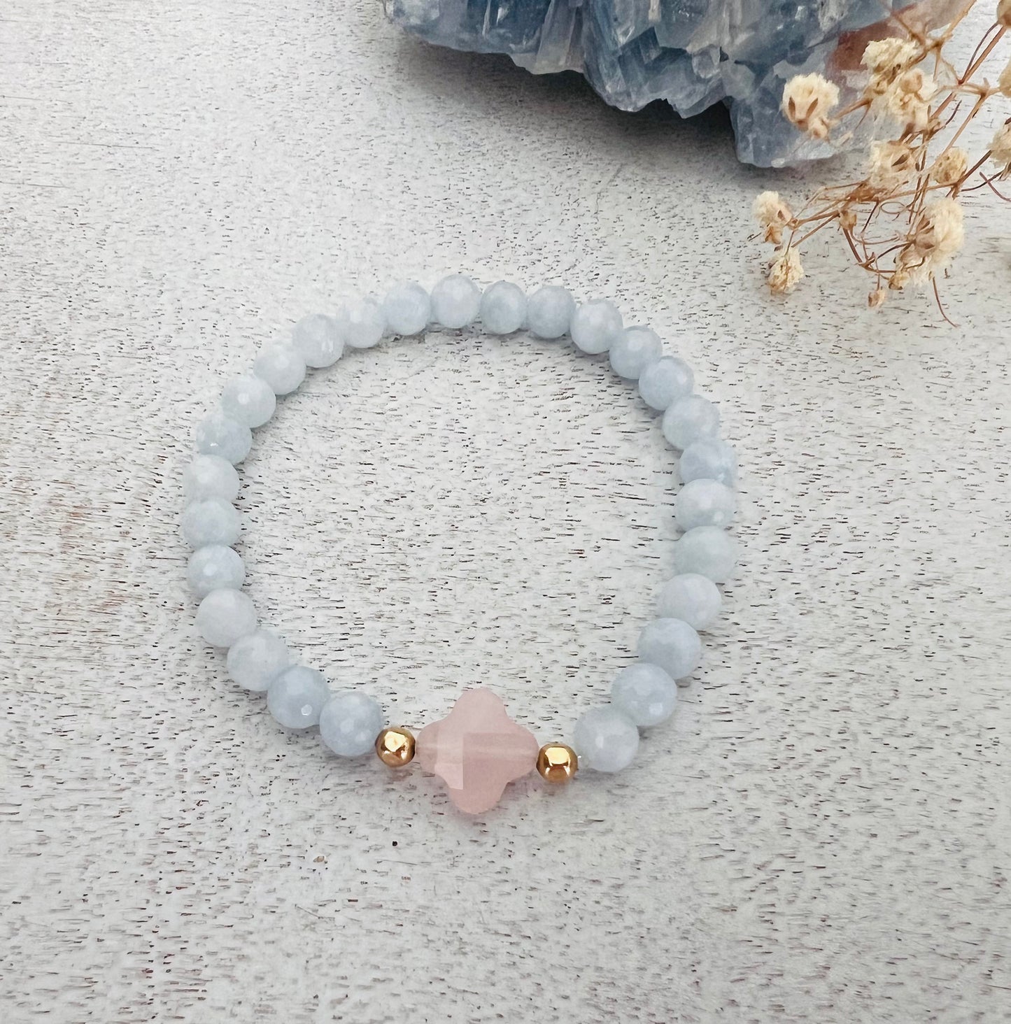 Aqamarine and Rose quartz bracelet