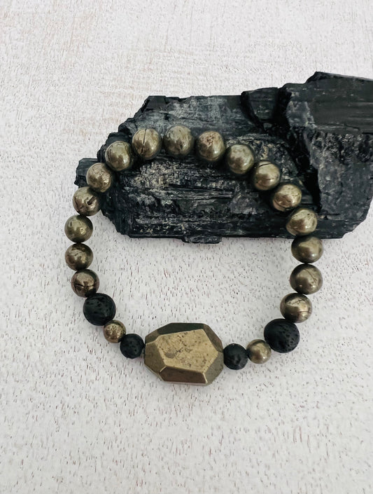 Pyrite Black Lava Grounding Prosperity Bracelet