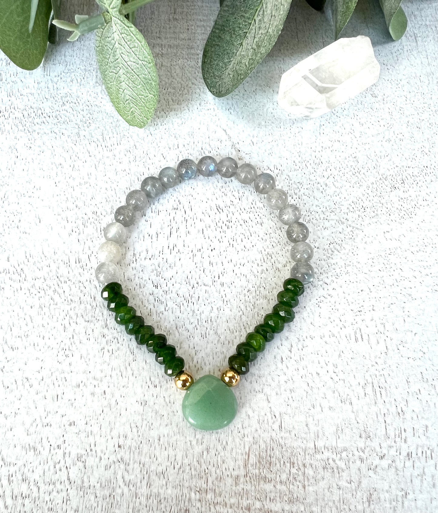 Emerald, Labradorite and Green Agate, bracelet