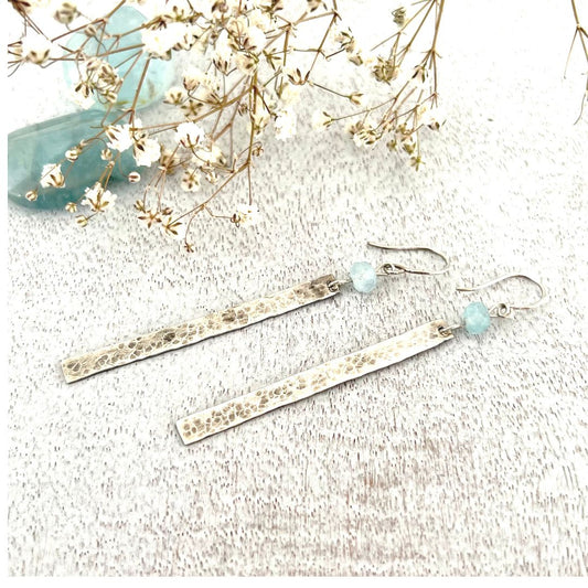 Sterling silver Aquamarine long earrings